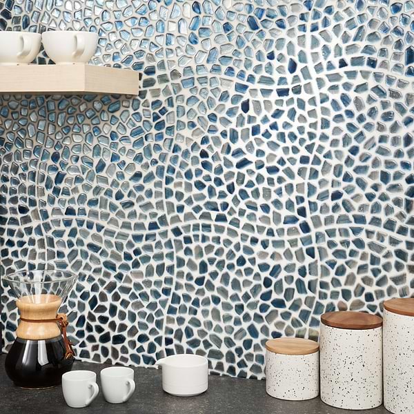 Komorebi Pebble Jet Stream Blue Polished Glass Mosaic Tile