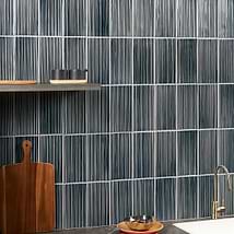 Nabi Subway Midnight Blue Green 4.5x9 Fluted Ridged Crackled Glossy Glass Tile