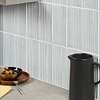 Nabi Subway Arctic Blue 4.5x9 Fluted Ridged Crackled Glossy Glass Tile; in Light Blue Glass; for Backsplash, Bathroom Wall, Kitchen Wall, Outdoor Wall, Shower Wall, Wall Tile; in Style Ideas Art Deco, Classic, Contemporary, Craftsman, Traditional
