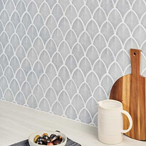 Nabi Fish Scale Arctic Blue 3x4" Crackled Glossy Glass Mosaic Tile