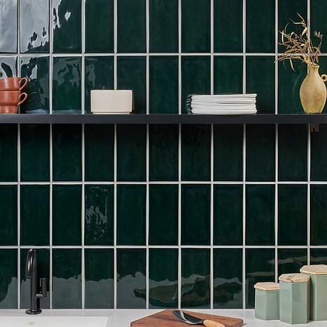 Nabi Subway Midnight Blue Green 4.5x9 Crackled Glossy Glass Tile