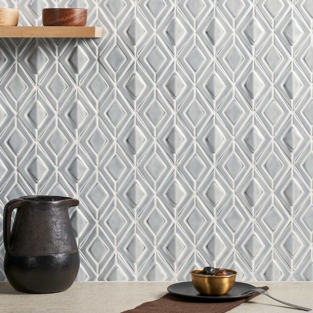 Shop Nabi Jewel Arctic Blue 3D Glossy Crackled Glass Mosaic Tile