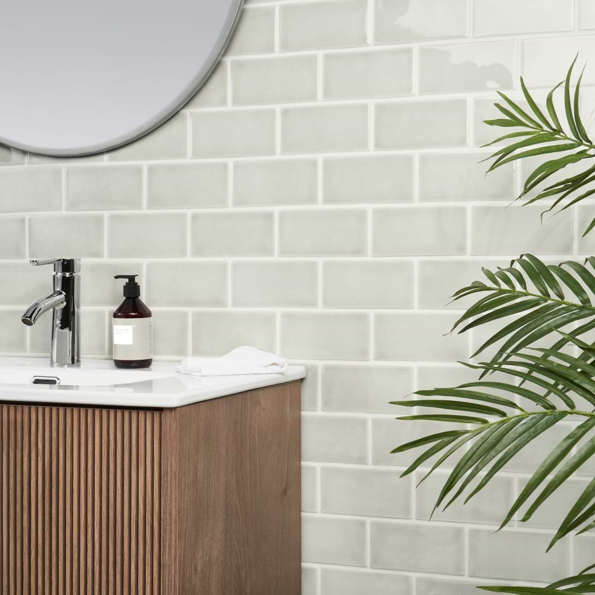 Shop Nabi Subway Tundra Gray 3x6 Glossy Crackled Glass Tile
