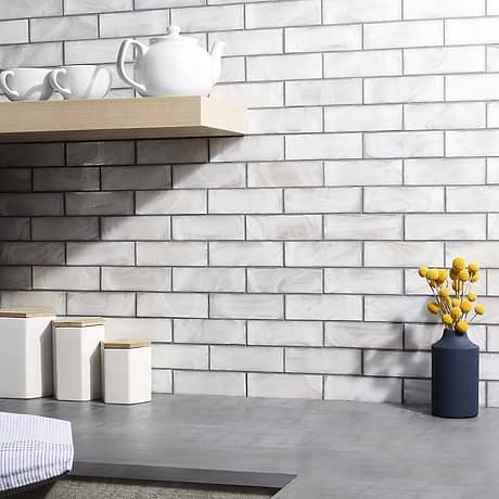 Magico Iridescent Pearl White 2x6 Polished Glass Mosaic Tile