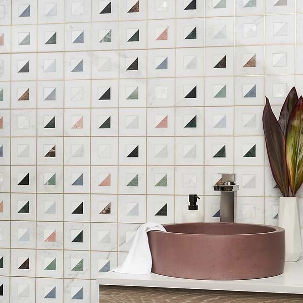 Adaya Multicolor 4x4 Polished Marble- Pearl and Brass Mosaic Tile