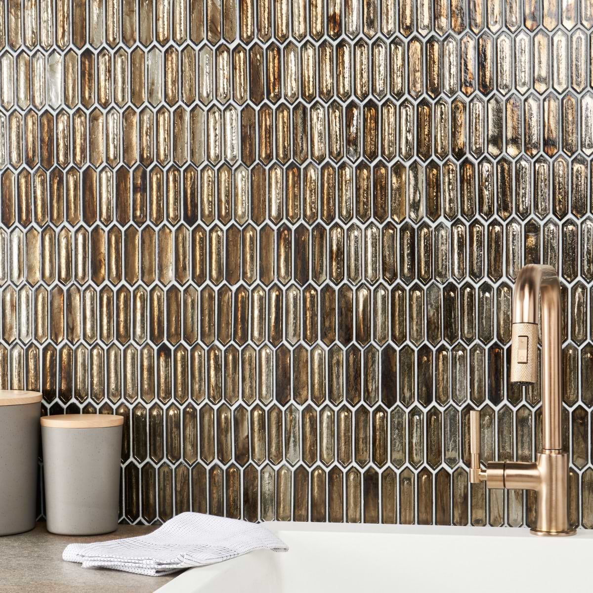 Shop Komorebi Picket Canal Golden Brown 1x3 Polished Glass Mosaic