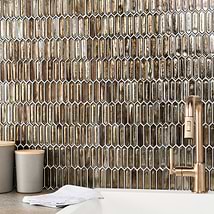 Komorebi Picket Canal Golden Brown 1x3 Polished Glass Mosaic Tile