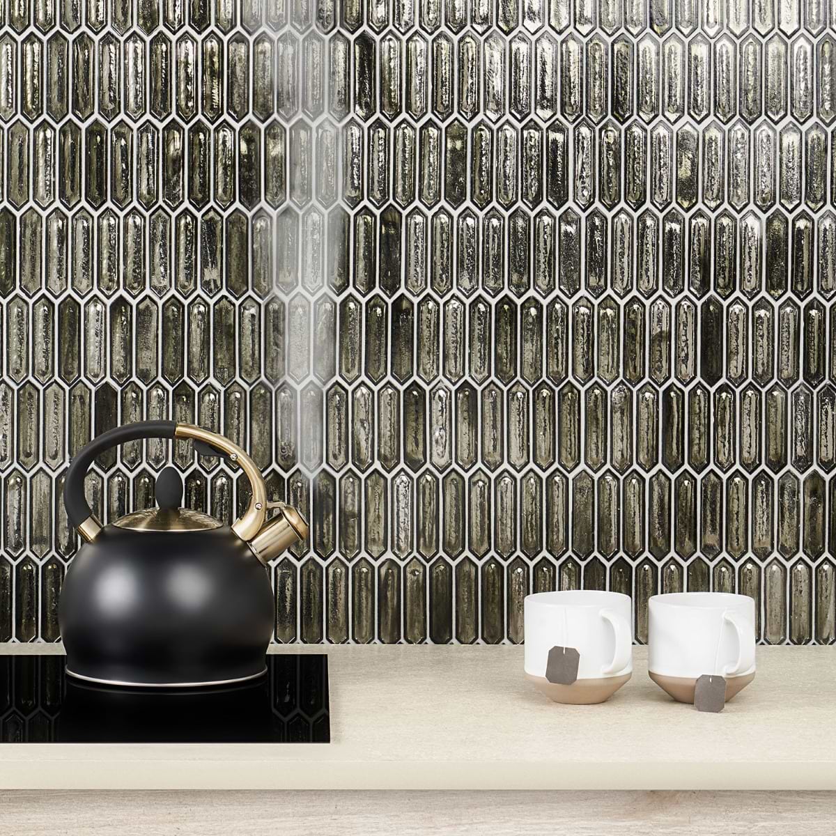 Shop Komorebi Picket Rainforest Dew Gray 1x3 Polished Glass Mosaic