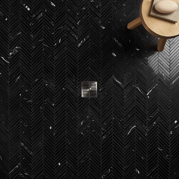 Nero Marquina 1/2"x4" Herringbone Polished Marble Mosaic Tile