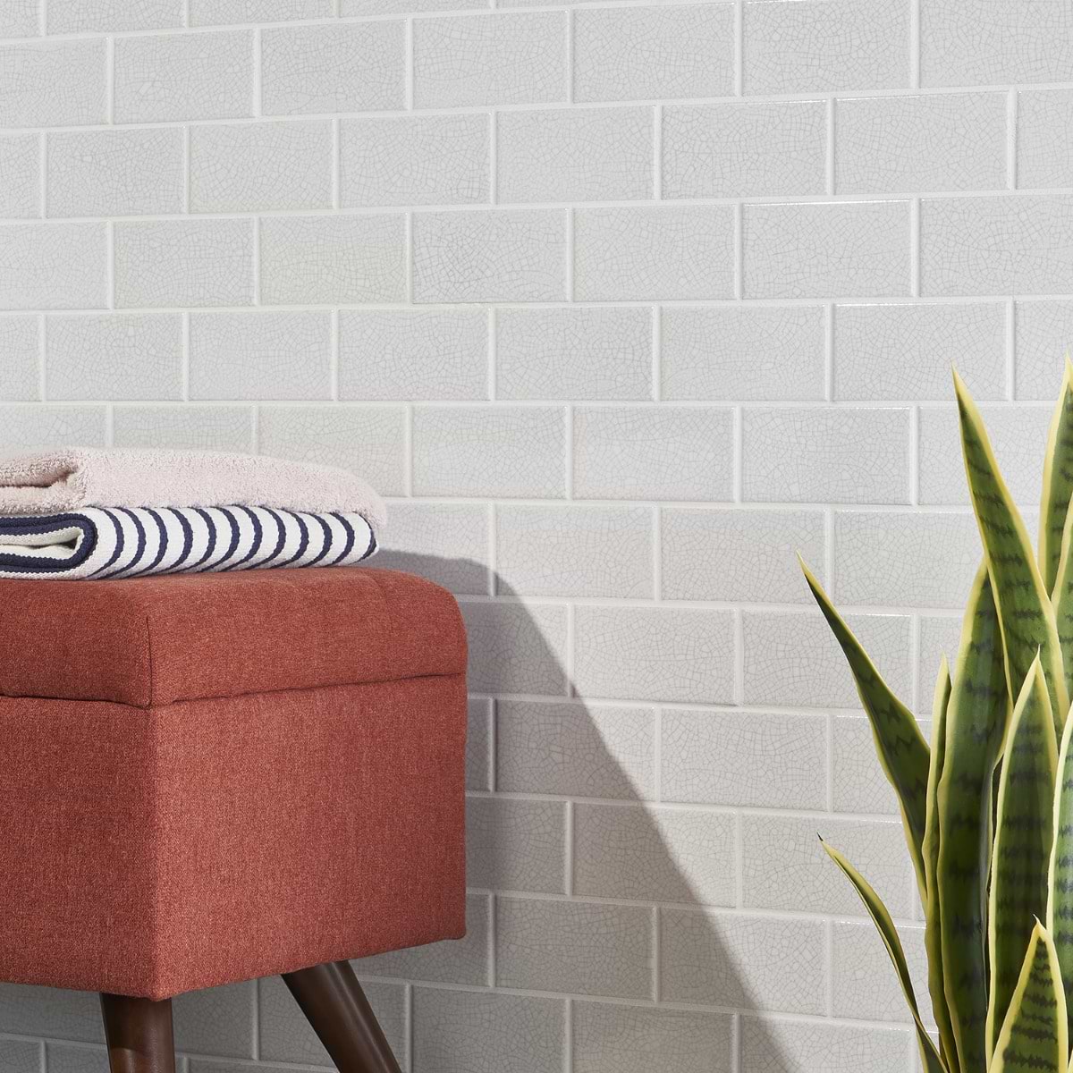 Sarina Vintage White 3x6 Glossy Crackled Ceramic Subway Tile; in White w/ Black Crackle Ceramic; for Backsplash, Bathroom Wall, Kitchen Wall, Shower Wall, Wall Tile; in Style Ideas Art Deco, Classic, Contemporary, Farmhouse, Traditional, Transitional; released 2025; new, trends