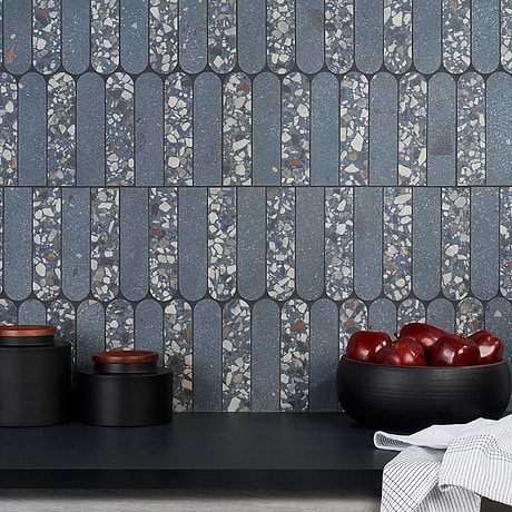 Kobe Fin Ocean Blue 2x8 Terrazzo Look Matte Porcelain Mosaic Tile
