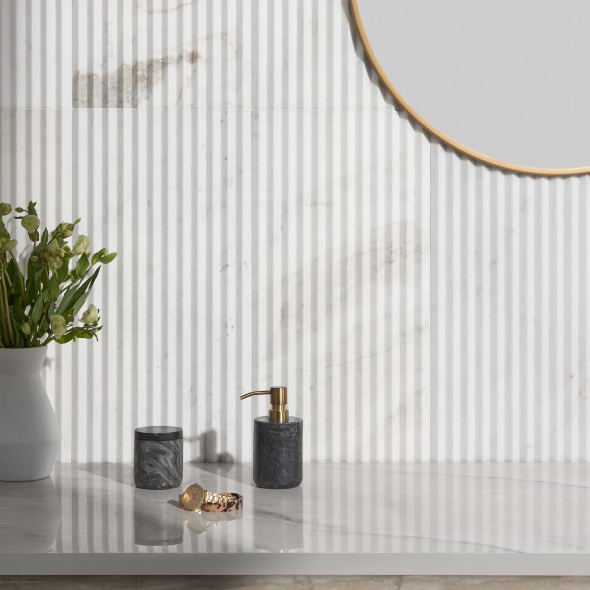Stonework Peak Alaska White 12x24 3D Satin Marble Tile; in White Alaska White; for Backsplash, Bathroom Wall, Kitchen Wall, Outdoor Wall, Shower Wall, Wall Tile; in Style Ideas Contemporary, Craftsman, Modern