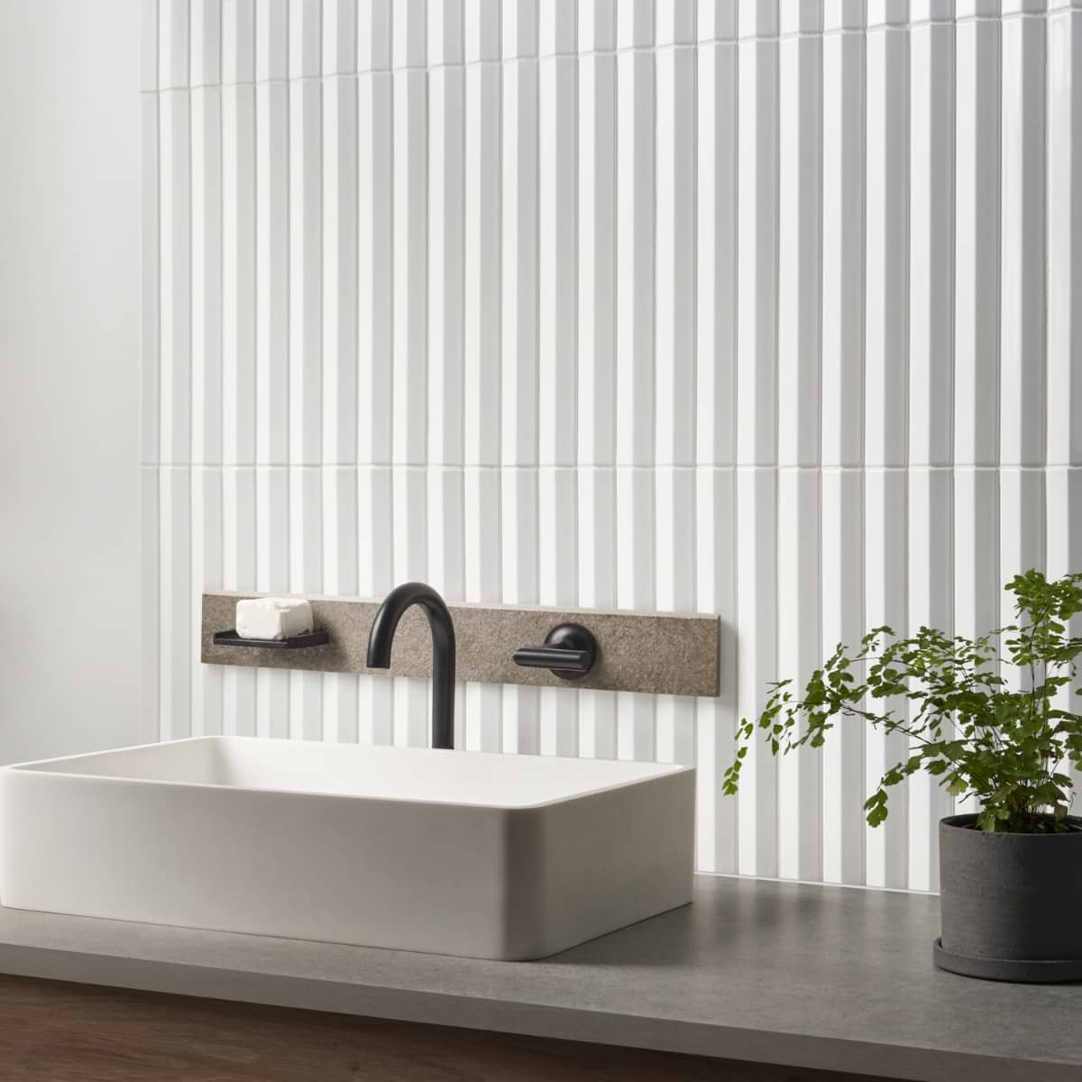 Ponto Bianco White Fluted 5x16 3D Polished Porcelain Tile; in White Extruded Porcelain; for Backsplash, Bathroom Wall, Kitchen Wall, Outdoor Wall, Shower Wall, Wall Tile; in Style Ideas Art Deco, Beach, Contemporary, Industrial, Modern; released 2025; new, trends