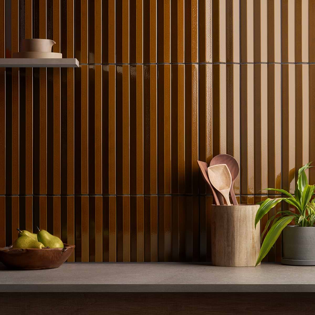 Ponto Ochre Yellow Fluted 5x16 3D Polished Porcelain Tile; in Yellow Extruded Porcelain; for Backsplash, Bathroom Wall, Kitchen Wall, Outdoor Wall, Shower Wall, Wall Tile; in Style Ideas Art Deco, Beach, Contemporary, Industrial, Modern; released 2025; new, trends
