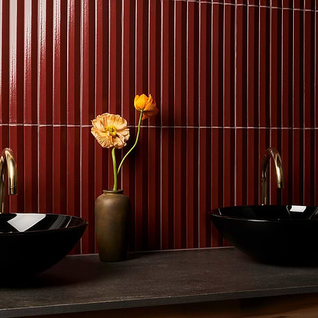 Ponto Ruby Red Fluted 5x16 3D Polished Porcelain Tile