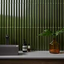 Ponto Verde Green Fluted 5x16 3D Polished Porcelain Tile