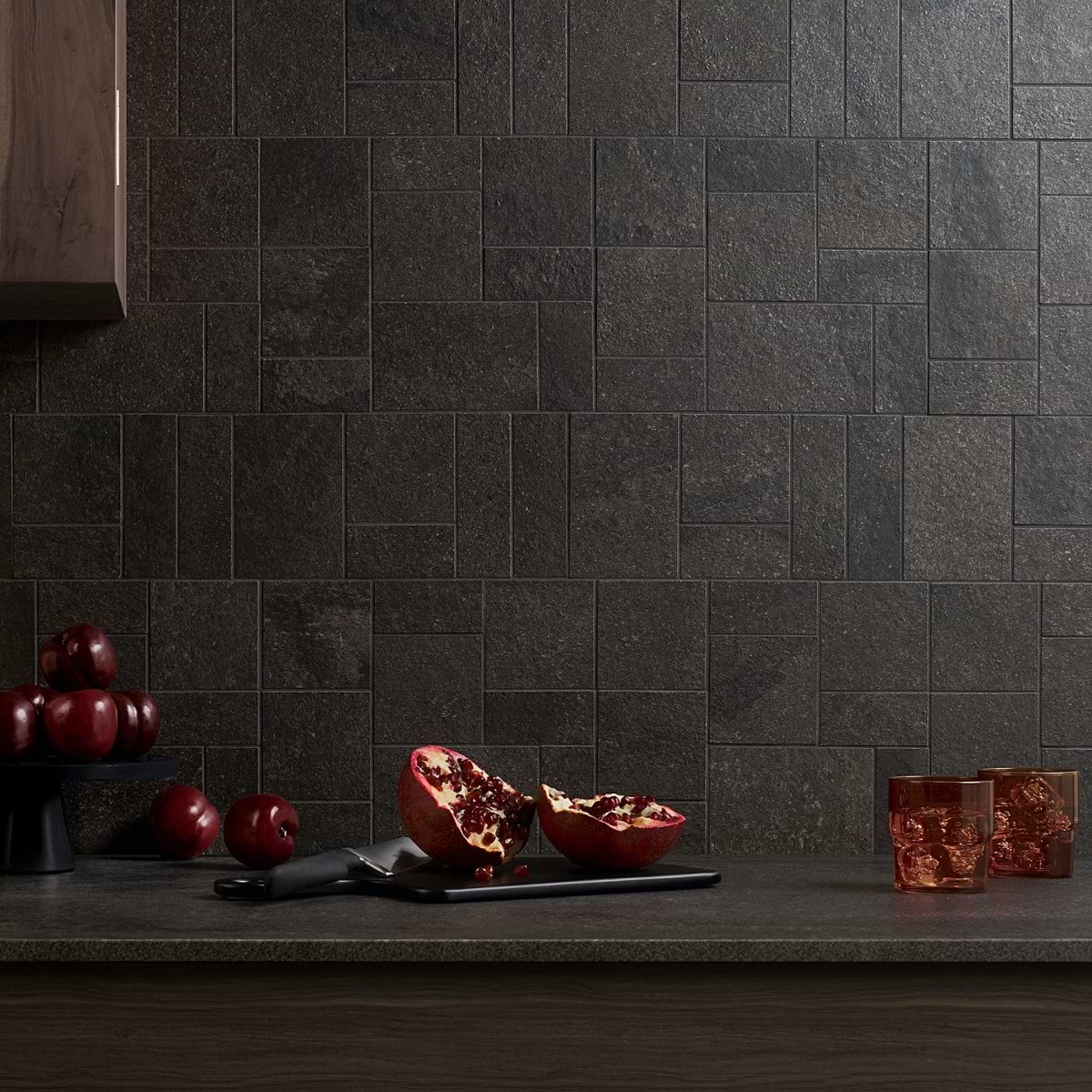 Acadia  French Pattern Charcoal Black Matte Porcelain Mosaic Tile; in Charcoal  Porcelain; for Backsplash, Bathroom Floor, Bathroom Wall, Commercial Floor, Floor Tile, Kitchen Floor, Kitchen Wall, Outdoor Wall, Pool Tile, Shower Floor, Shower Wall, Wall Tile; in Style Ideas Classic, Industrial, Mid Century, Traditional, Transitional