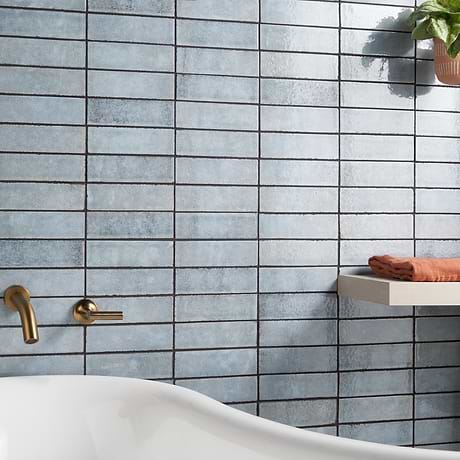 Color One Arctic Blue 2x8 Crackled Glossy Lava Stone Tile
