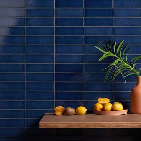 Color One Jean Blue 2x8 Crackled Glossy Lava Stone Tile