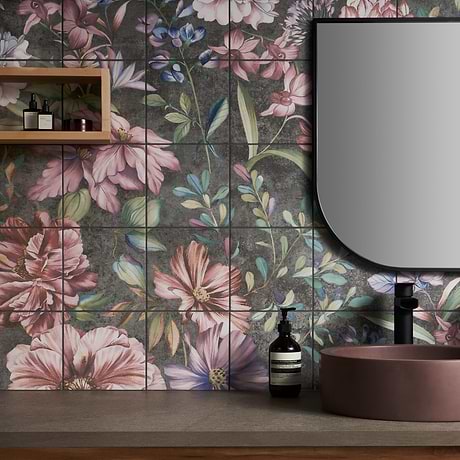Angela Harris Wilder Garden Pink 8x8 Mural Matte Porcelain Tile