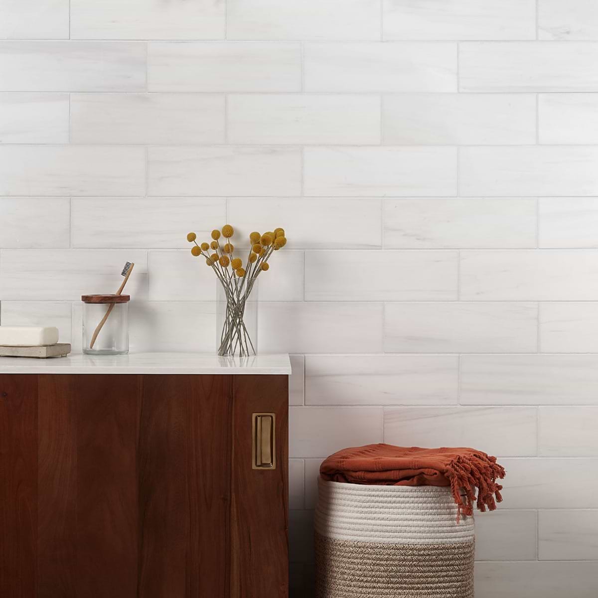 Bianco Dolomite Premium White 4x12 Polished Marble Subway Tile; in White Marble; for Backsplash, Bathroom Floor, Bathroom Wall, Commercial Floor, Floor Tile, Kitchen Floor, Kitchen Wall, Outdoor Floor, Outdoor Wall, Shower Floor, Shower Wall, Wall Tile; in Style Ideas Art Deco, Classic, Contemporary, Traditional, Transitional