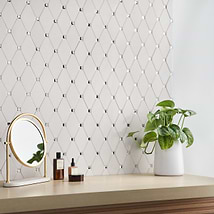Reflection White Thassos 3x5 Diamond & Mirror Polished Marble & Glass Mosaic Tile