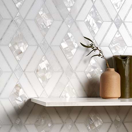 Diana White Polished Marble and Pearl Mosaic Tile