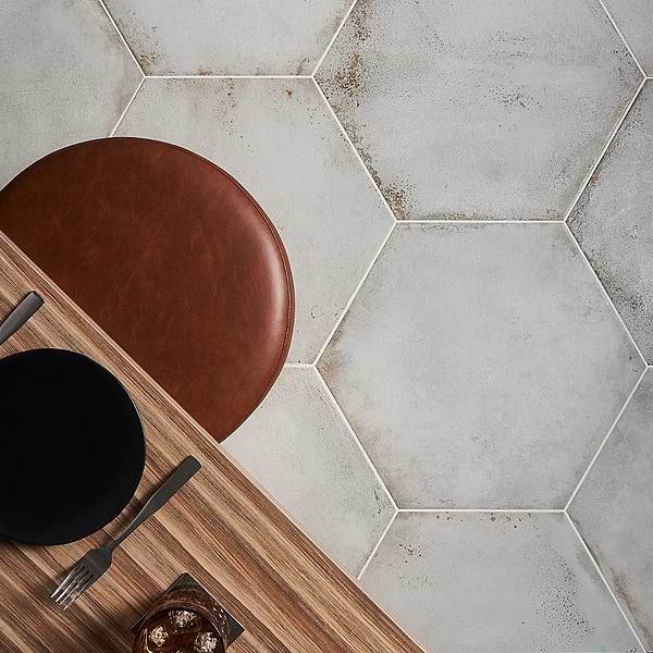 Angela Harris Flatiron White 20" Large Hexagon Matte Porcelain Tile