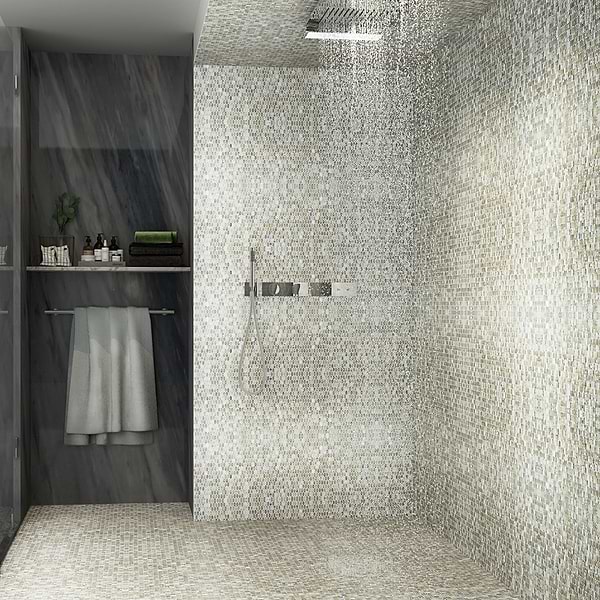 Flicker Iridescent Mist White 1/4" x 1" Polished Glass Mosaic Tile