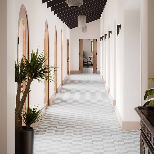 Parma White Matte Star and Dove Gray Matte Cross 6" Terracotta Look Porcelain Tile
