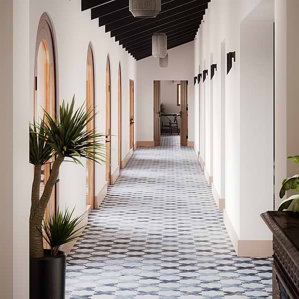 Parma White Matte Star and Denim Blue Matte Cross 6" Terracotta Look Porcelain Tile