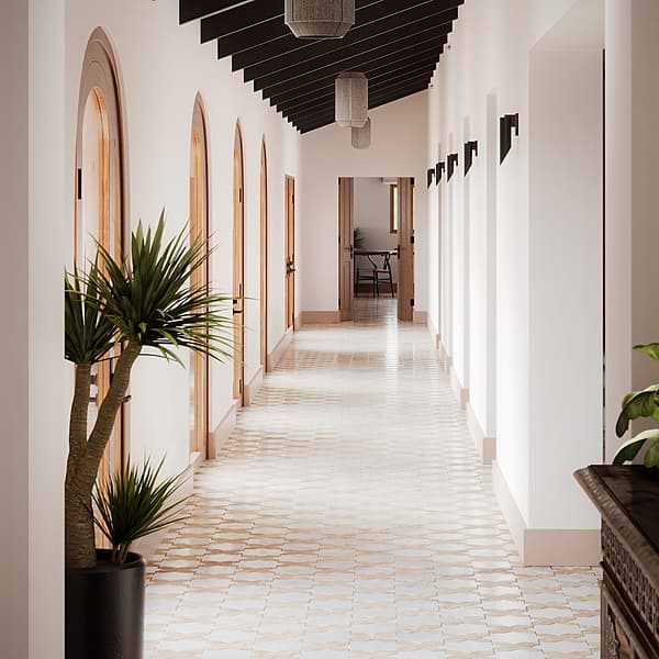 Parma White Polished Star and Cotto Brown Matte Cross 6" Terracotta Porcelain Tile