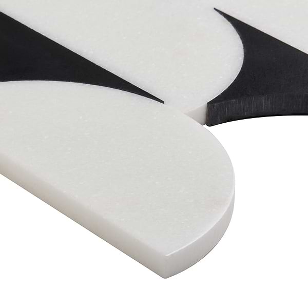 Moonrise Black Jade and White Thassos Polished Marble Waterjet Mosaic Tile