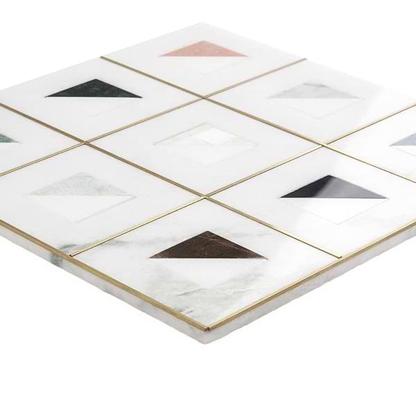 Adaya Multicolor 4x4 Polished Marble- Pearl and Brass Mosaic Tile