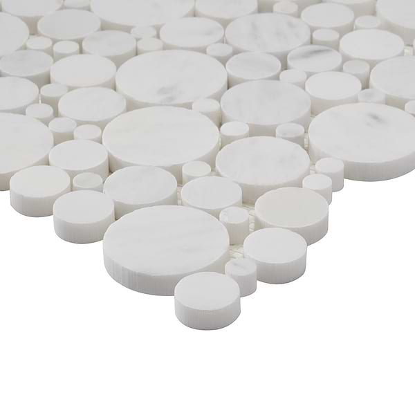 Kinetic White Asian Statuary Small Circles Honed Marble Mosaic Tile