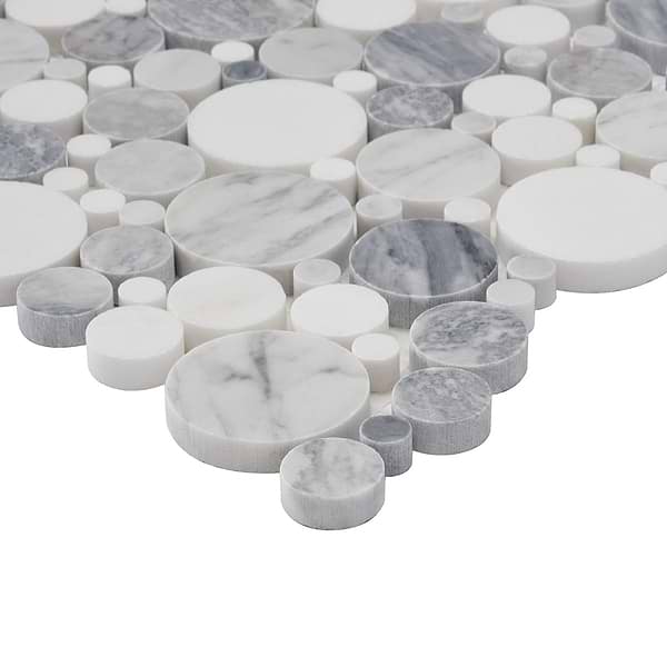 Kinetic Fog White Small Circles Polished Marble Mosaic Tile