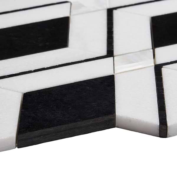 Diana Nero Black & White Polished Marble and Pearl Mosaic Tile