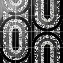Elizabeth Sutton Arc Oval Noir Black & White 12x12 Honed Marble and Terrazzo Mosaic Tile