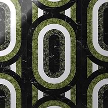 Elizabeth Sutton Arc Oval Soul Green & Black 12x12 Polished Marble Mosaic Tile