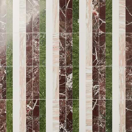 Elizabeth Sutton Arc Stripes Rainbow Multicolor 12x12 Polished Marble Mosaic Tile