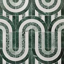 Elizabeth Sutton Arc Wave Forest Green 12x12 Honed Marble and Terrazzo Mosaic Tile