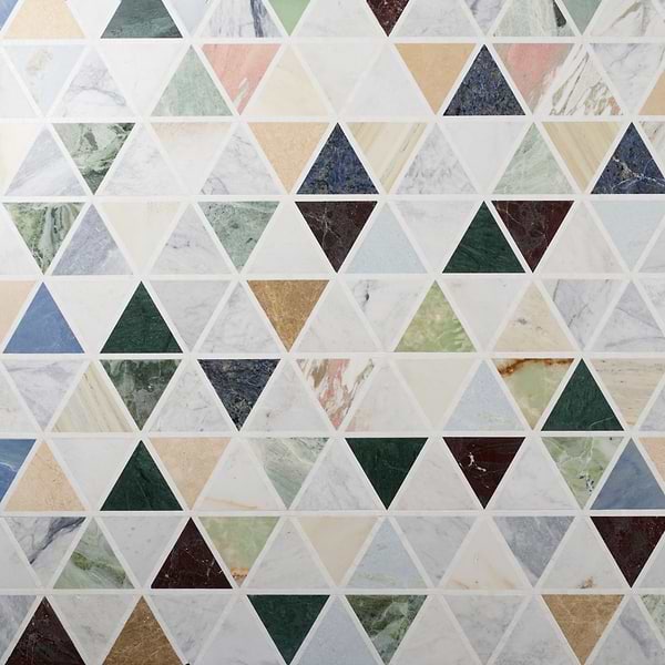 Valerie Multicolor 6" Triangle Polished Marble Mosaic Tile in Multicolor, View 1