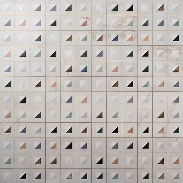 Adaya  Multicolor 4x4 Polished Marble, Pearl and Brass Mosaic Tile in White with gray and gold veining, View 1