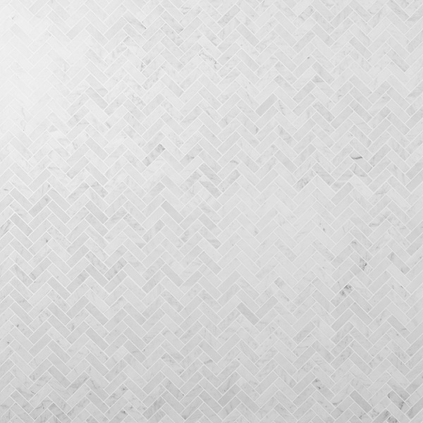Bianco Carrara 1x3 Herringbone Polished Marble Mosaic Tile in White, View 1