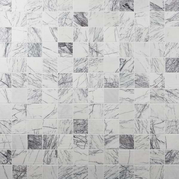 Velour Lilac 4x4 Leather Marble Tile in White, Purple, View 1