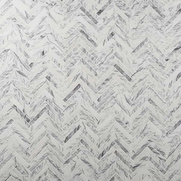 Velour Lilac 1x6 Herringbone Leather Marble Mosaic Tile in White, Purple, View 1