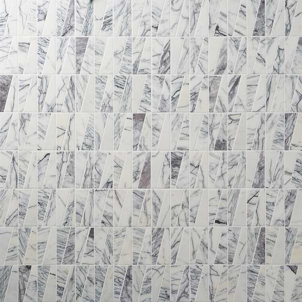Velour Lilac 2x6 Trapezoid Leather Marble Mosaic Tile in White, Purple, View 1