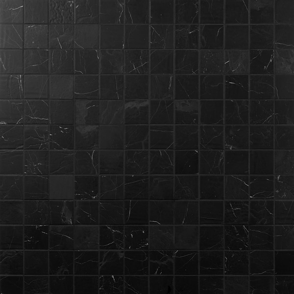 Velour Nero Marquina 4x4 Leather Marble Tile in Black, White, View 1