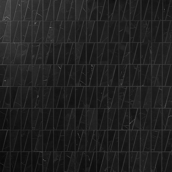 Velour Nero Marquina 2x6 Trapezoid Leather Marble Mosaic Tile in Black, White, View 1