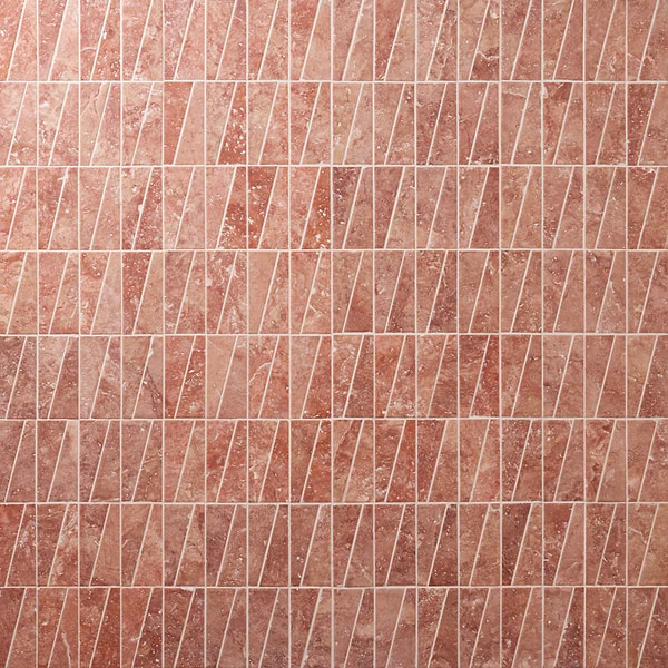 Velour Red Travertine 2x6 Trapezoid Leather Marble Mosaic Tile in Red, View 1